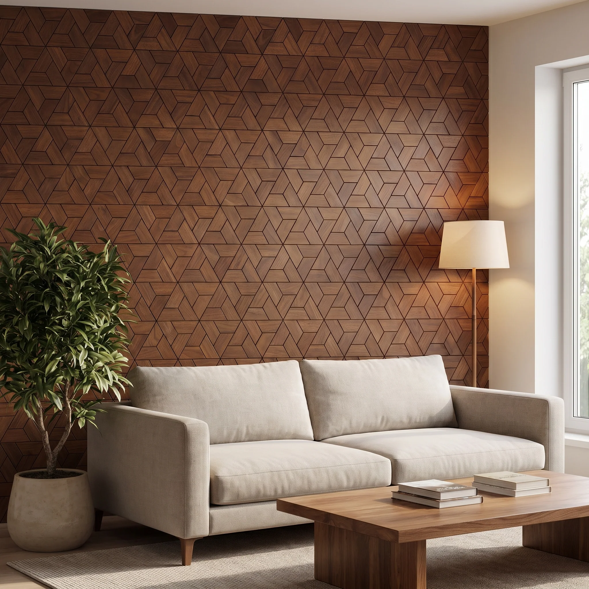 Decoratief Houten Wandpaneel | Aster - Smoked Brown | 60×60 cm | Amerikaans Notenhout
