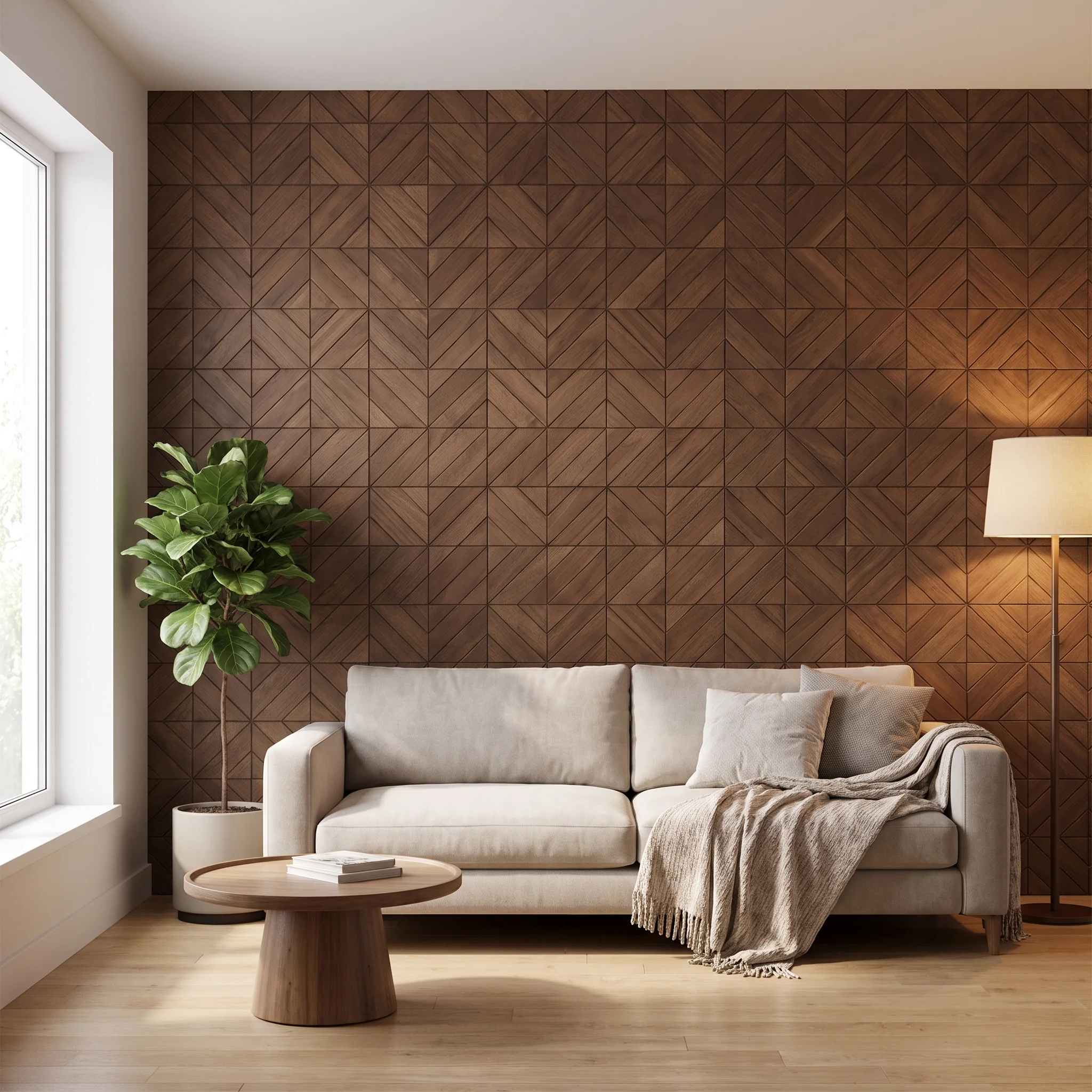 Decoratief Houten Wandpaneel | Clover - Brown | 60×60 cm | Amerikaans Notenhout