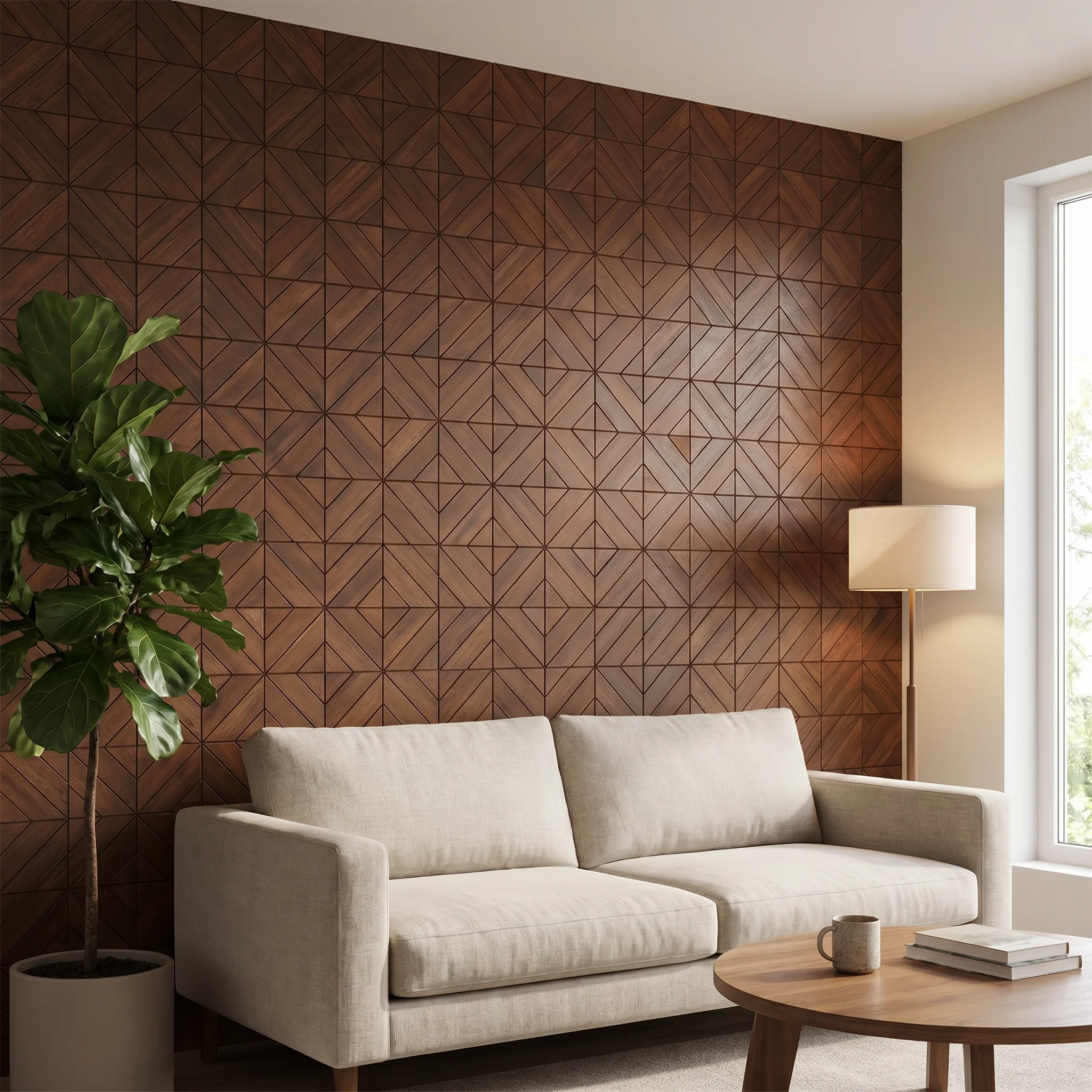 Decoratief Houten Wandpaneel | Clover - Smoked Brown | 60×60 cm | Amerikaans Notenhout