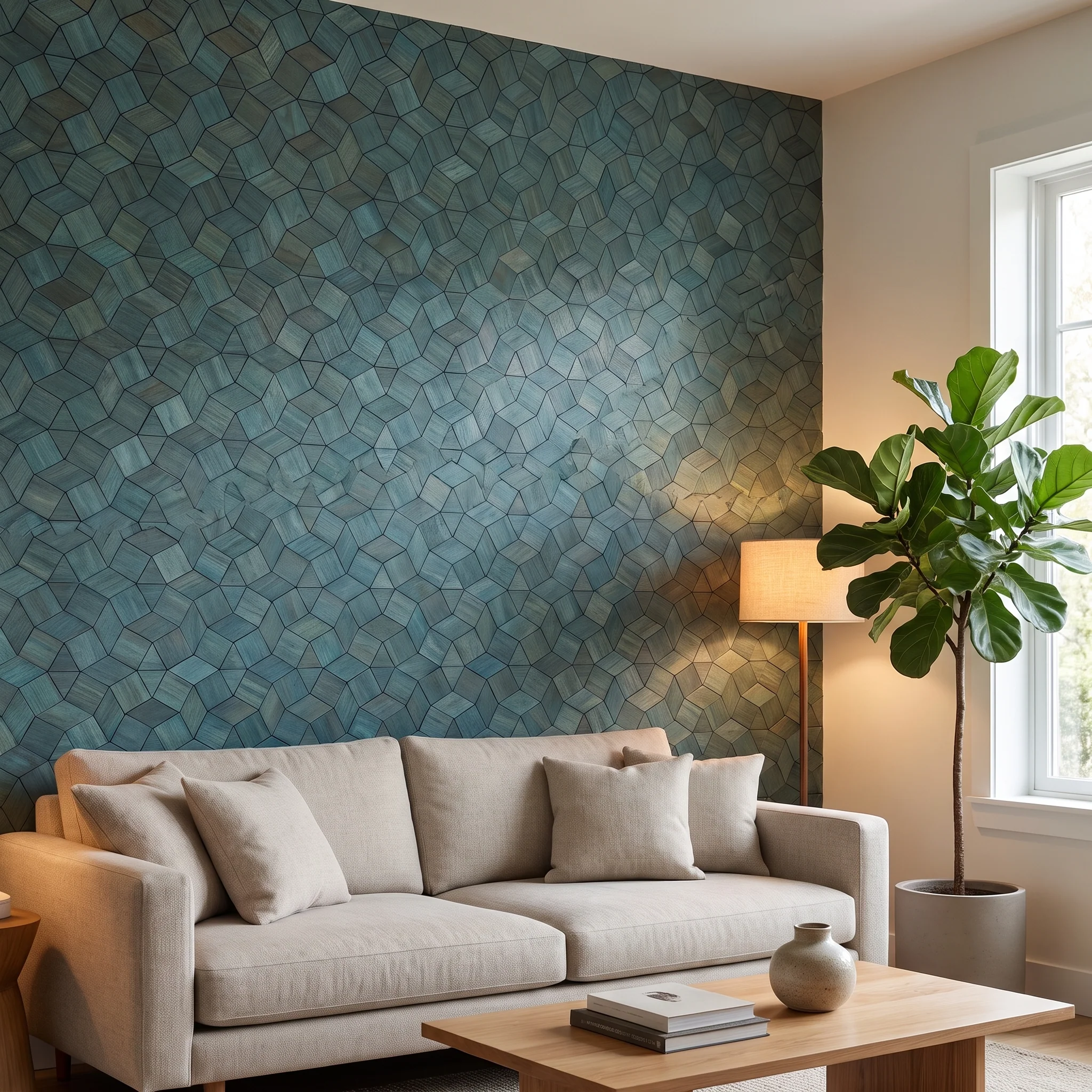 Decoratief Houten Wandpaneel | Gardenia - Cadet Blue | 60×60 cm | Amerikaans Notenhout - Image 3