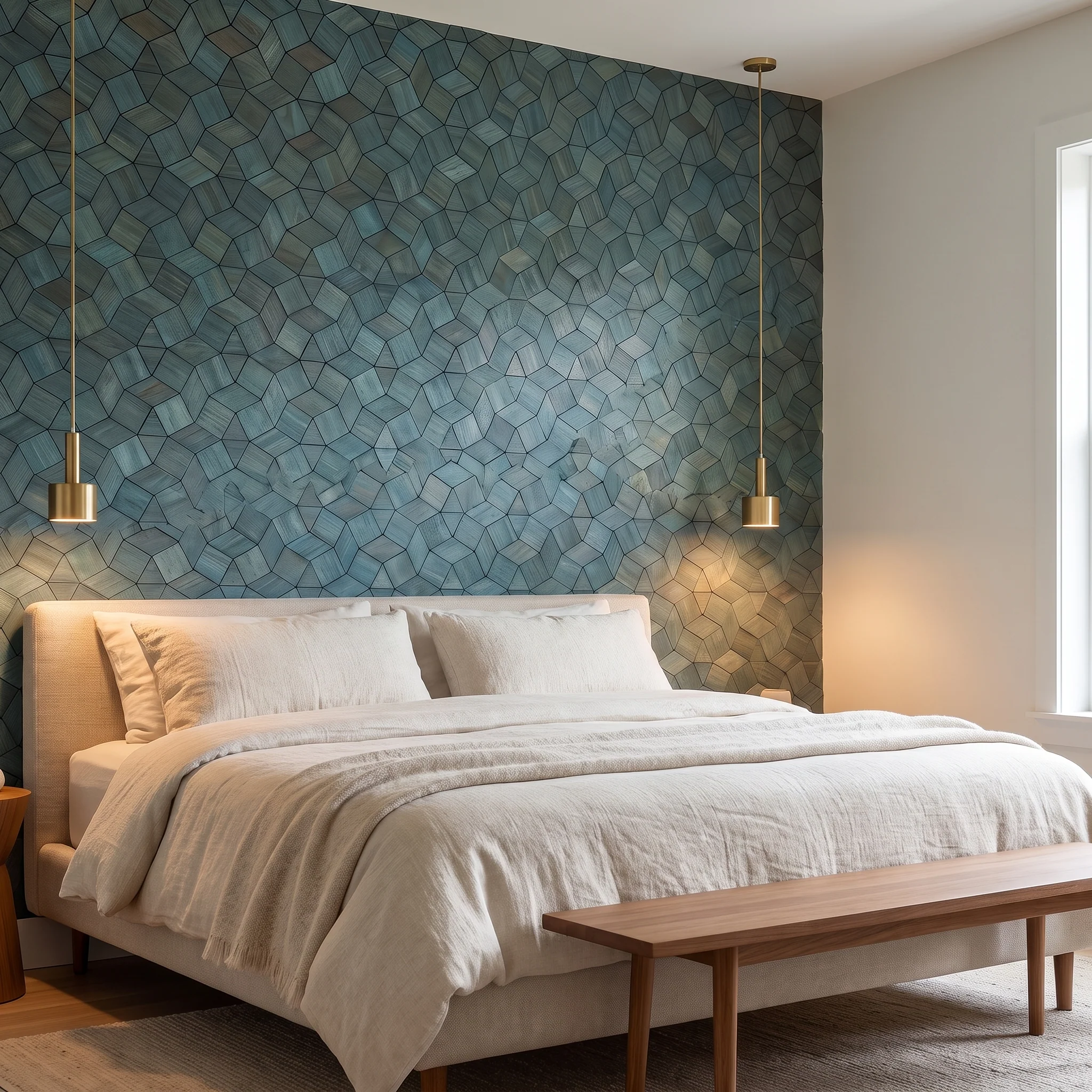 Decoratief Houten Wandpaneel | Gardenia - Cadet Blue | 60×60 cm | Amerikaans Notenhout - Image 4