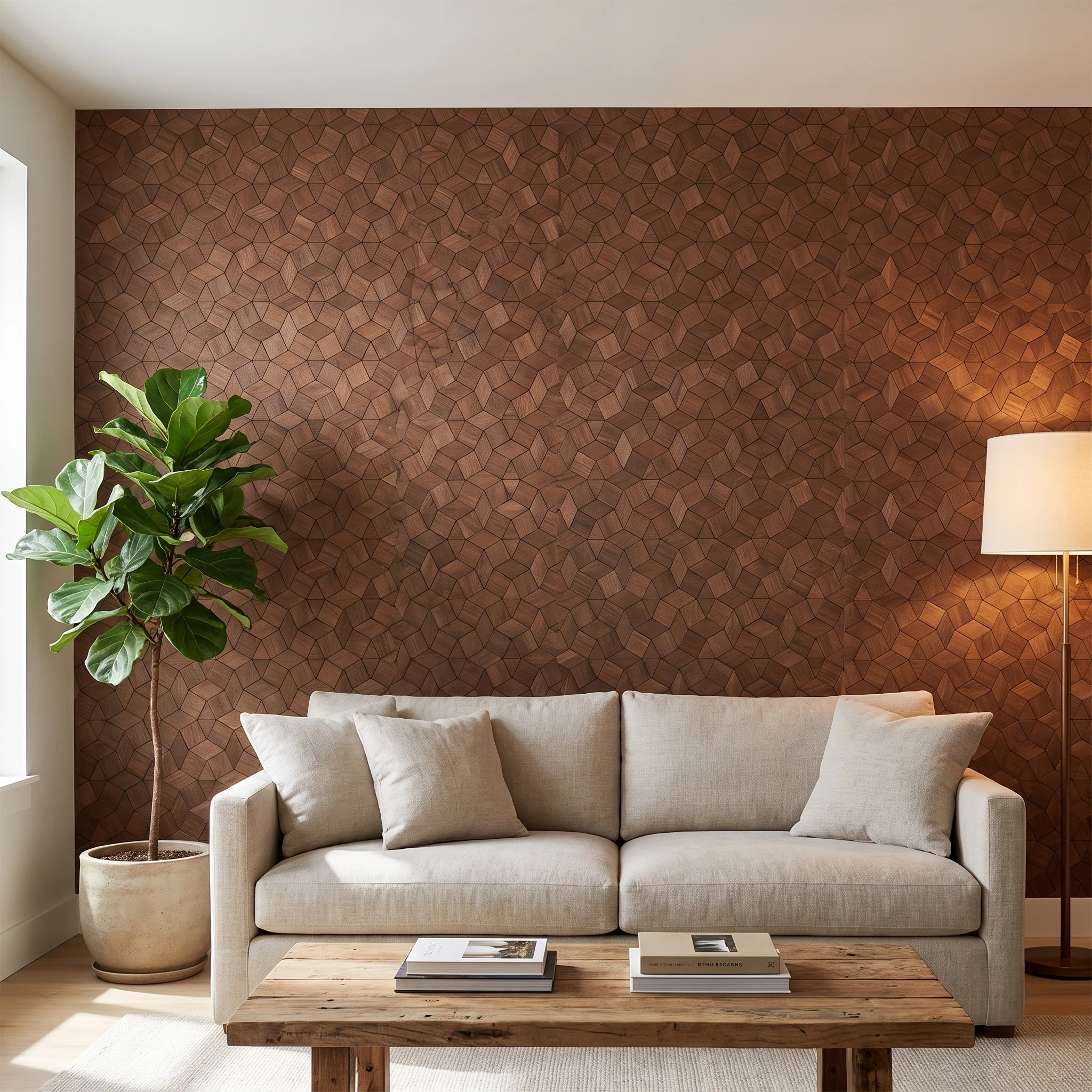 Decoratief Houten Wandpaneel | Gardenia - Smoked Brown | 60×60 cm | Amerikaans Notenhout - Image 3