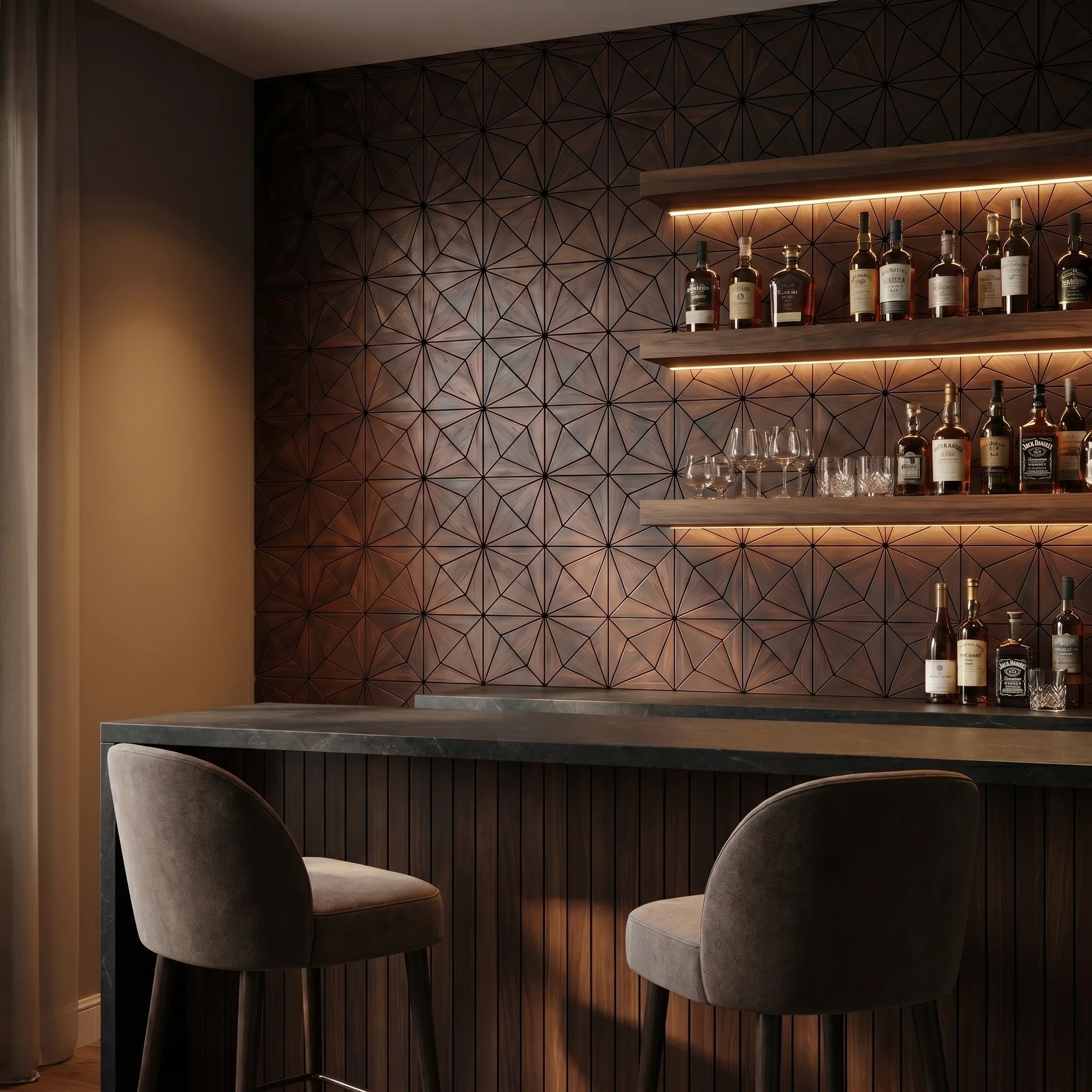 Decoratief Houten Wandpaneel | Nolan - Rose Black | 60×60 cm | Amerikaans Notenhout - Image 3