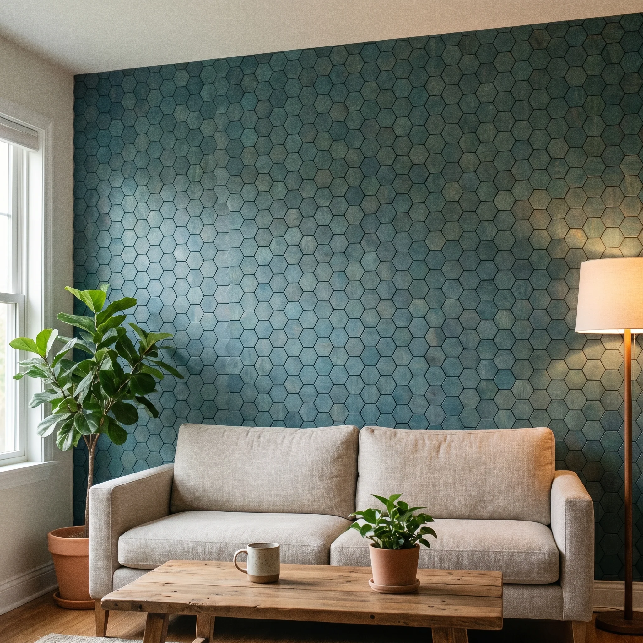 Decoratief Houten Wandpaneel | Snowdrop - Cadet Blue | 60×60 cm | Amerikaans Notenhout - Image 3