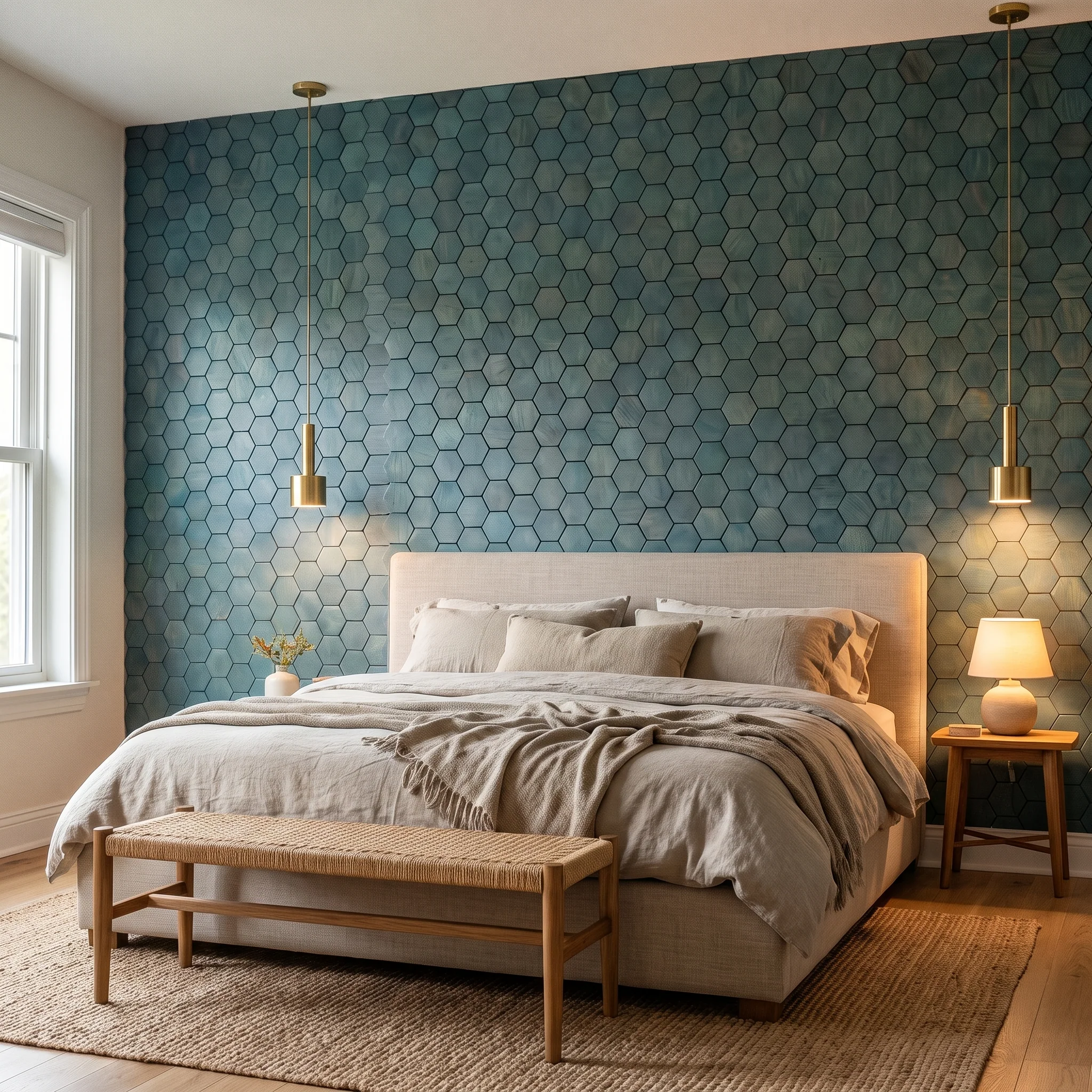 Decoratief Houten Wandpaneel | Snowdrop - Cadet Blue | 60×60 cm | Amerikaans Notenhout - Image 4