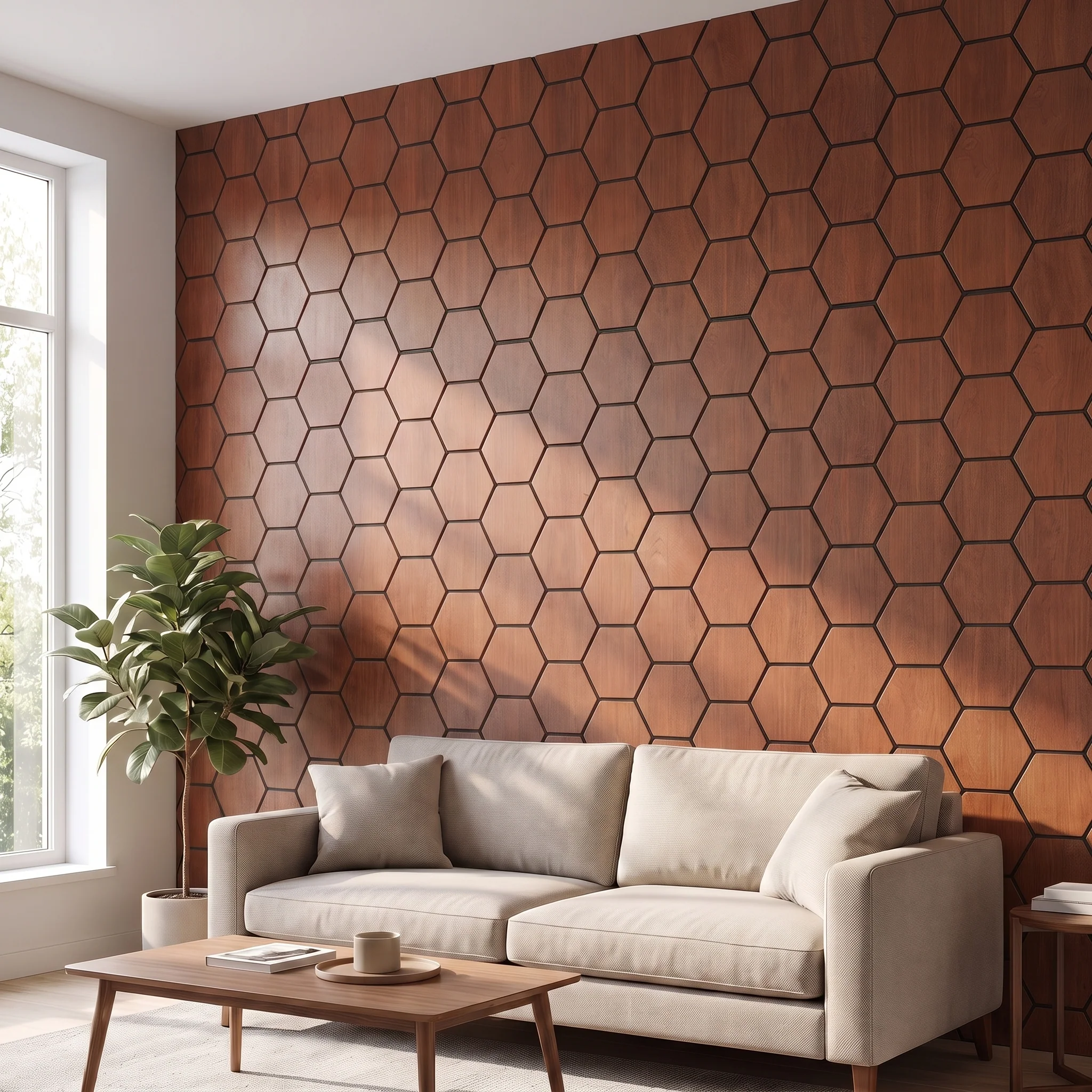 Hexagon Panel Gerookt Eiken 81CM | Akoestisch | Wanddecor | Zeshoekig - Image 5