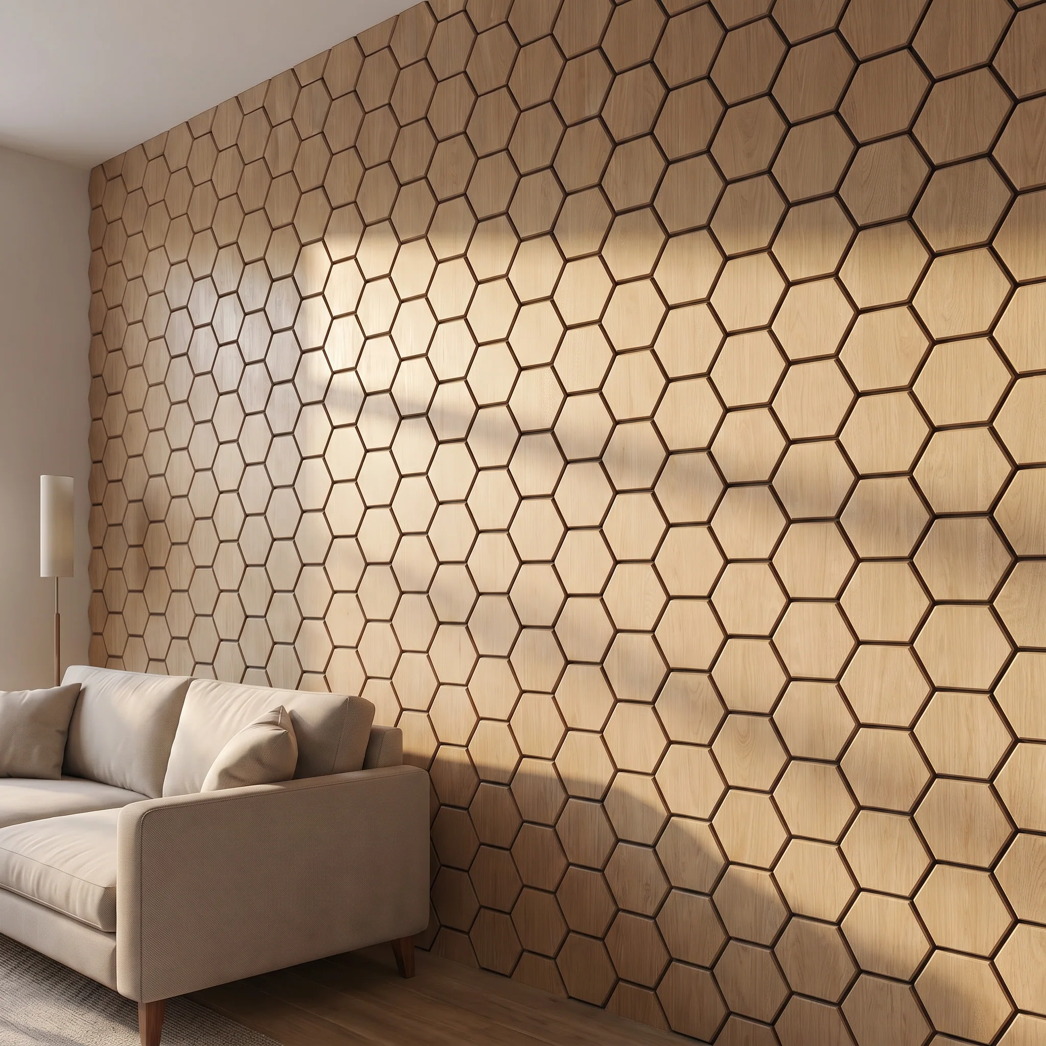 Hexagon Panel Naturel Eiken 81CM | Akoestisch | Wanddecor | Zeshoekig - Image 3