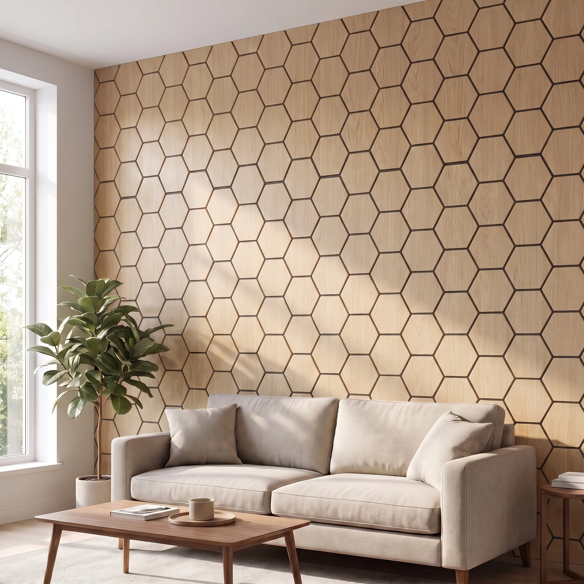 Hexagon Panel Naturel Eiken 81CM | Akoestisch | Wanddecor | Zeshoekig - Image 5