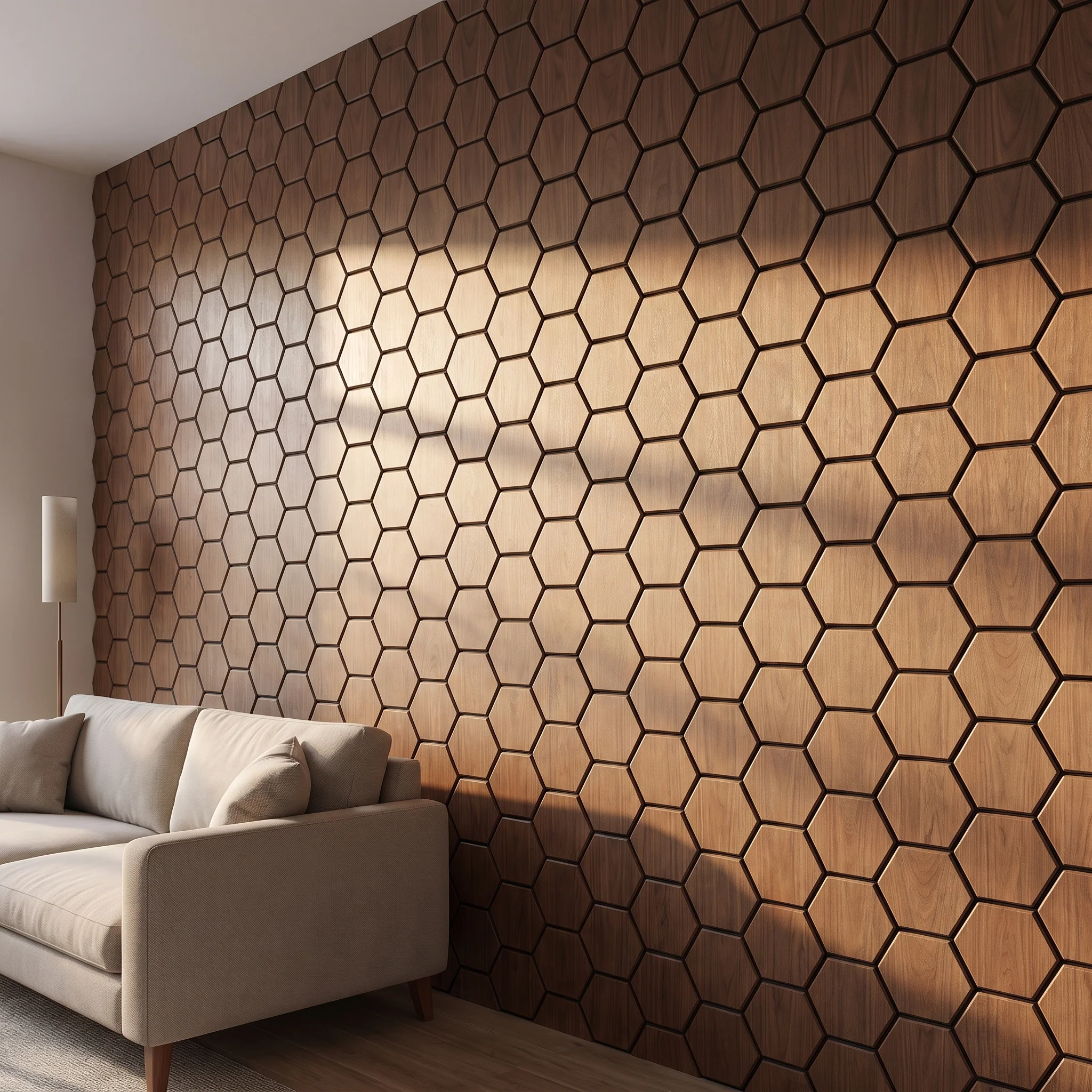 Hexagon Panel Walnoot 81CM | Akoestisch | Wanddecor | Zeshoekig - Image 3