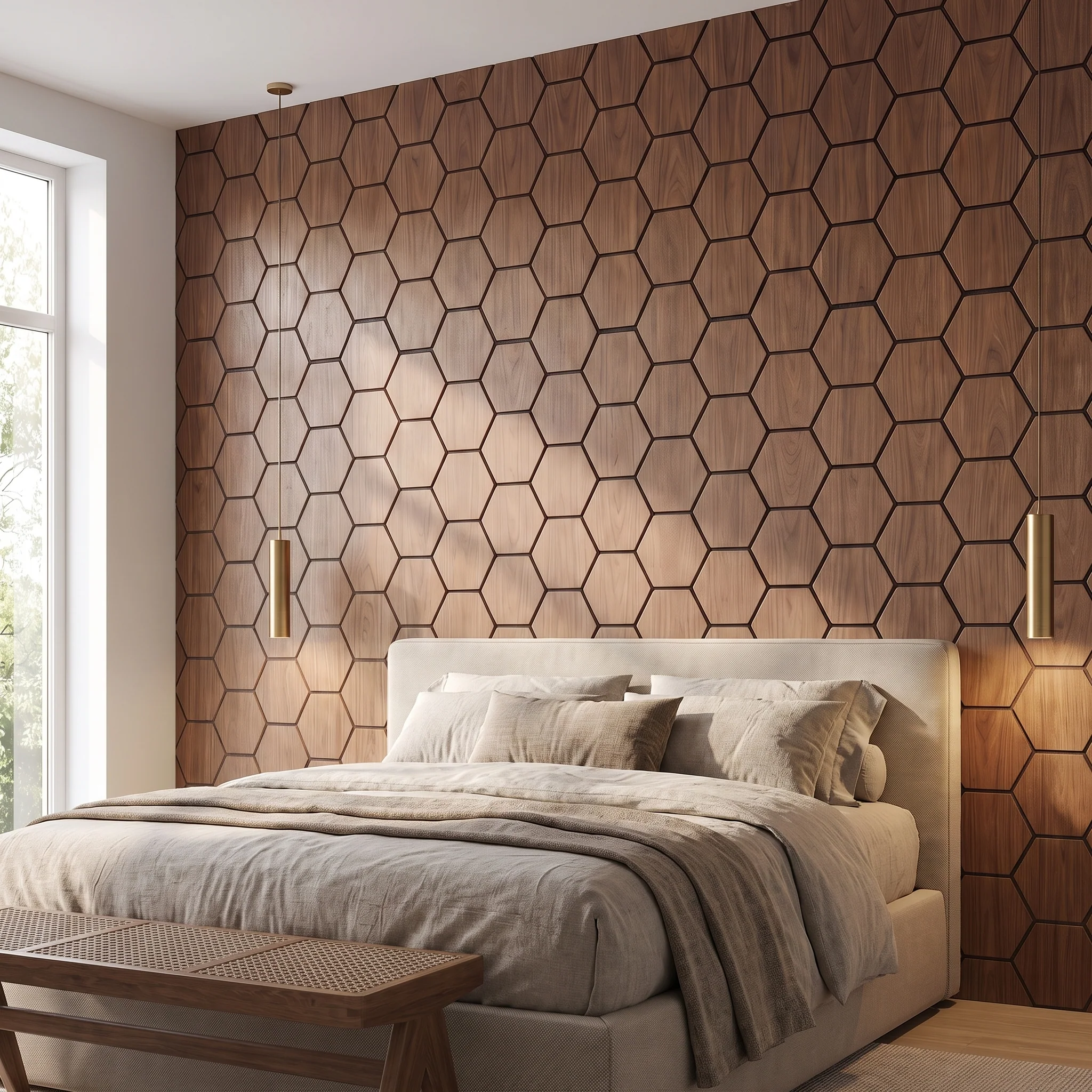 Hexagon Panel Walnoot 81CM | Akoestisch | Wanddecor | Zeshoekig - Image 5