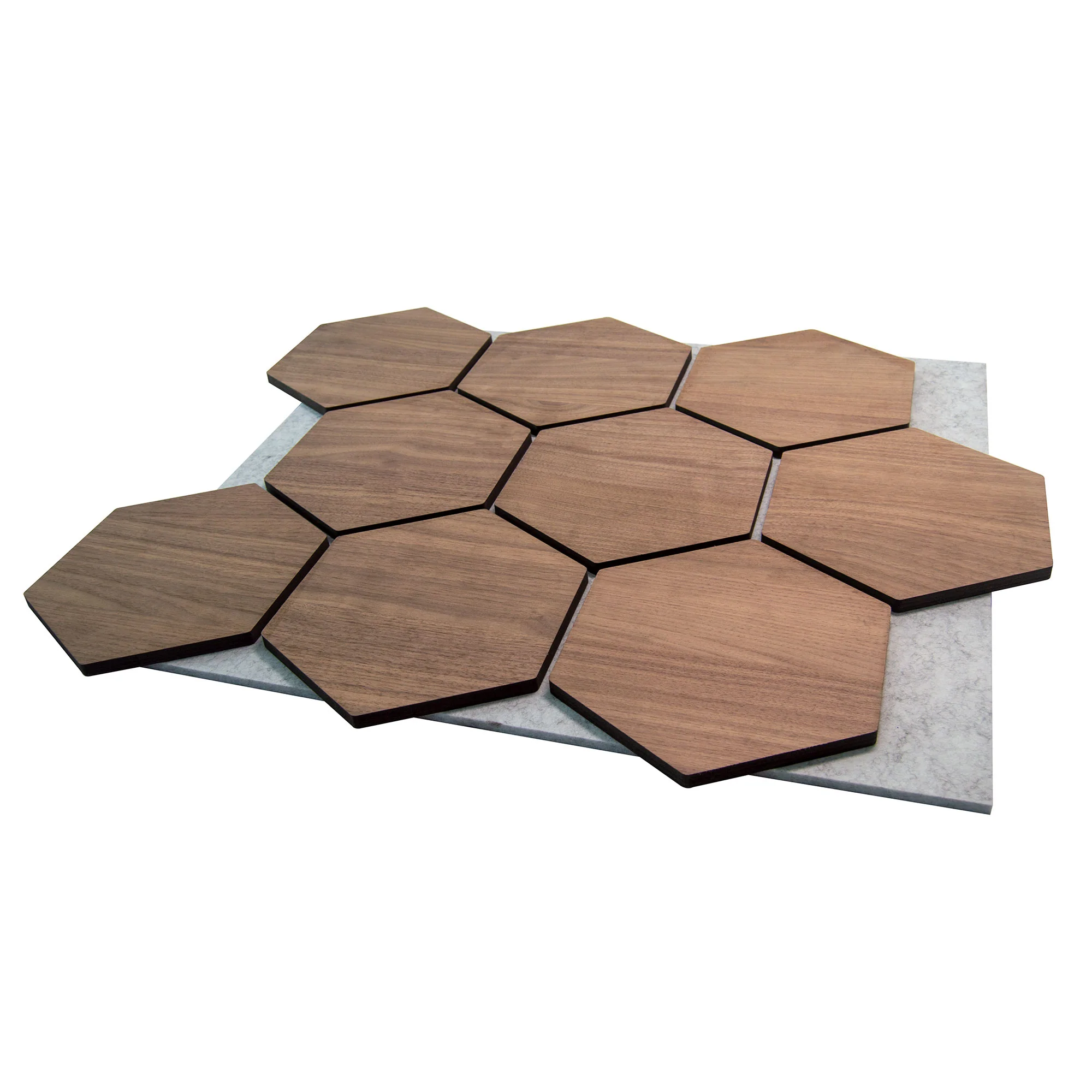 Hexagon Panel Walnoot met Grijs Vilt 81CM | Akoestisch | Wanddecor | Zeshoekig - Image 4