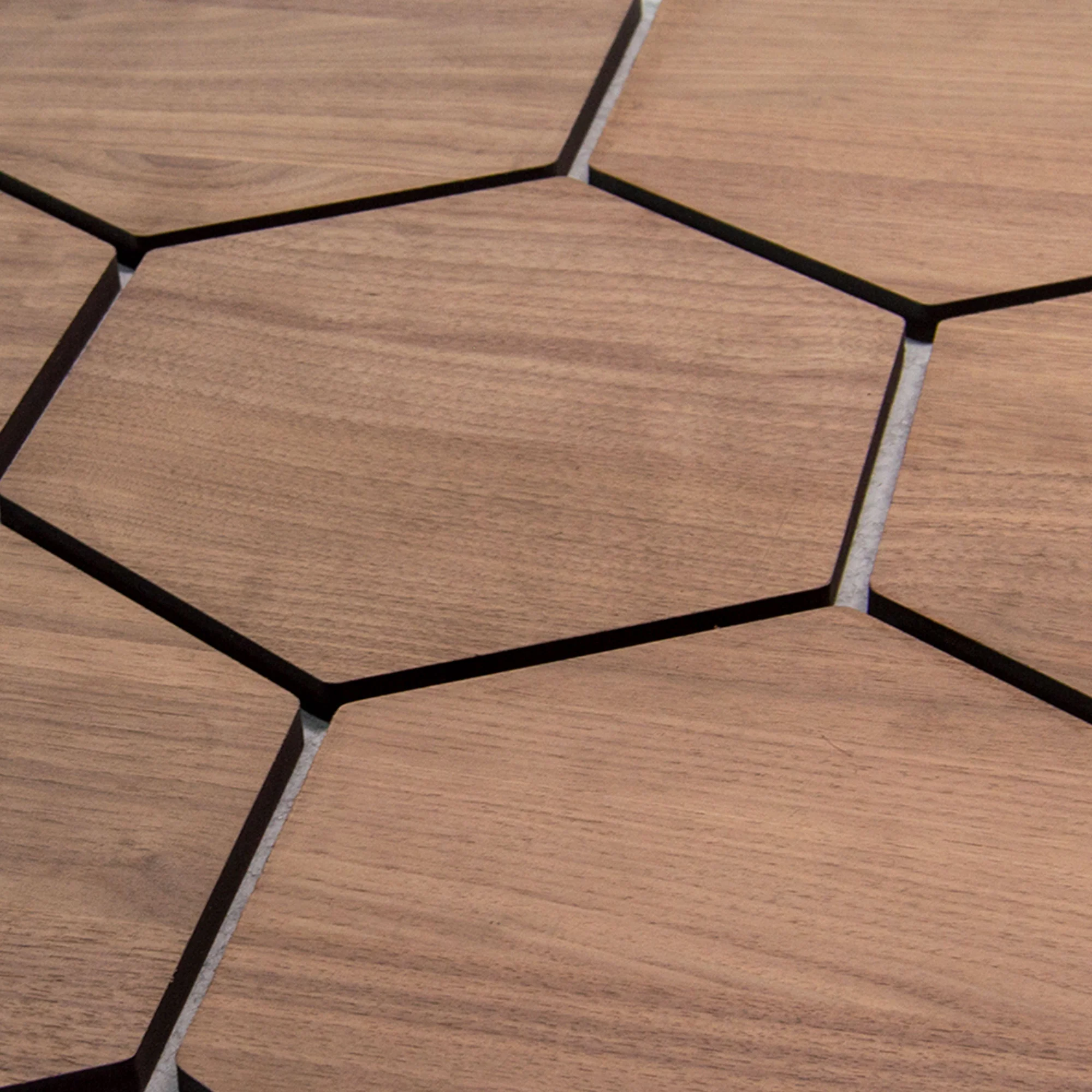 Hexagon Panel Walnoot met Grijs Vilt 81CM | Akoestisch | Wanddecor | Zeshoekig - Image 6