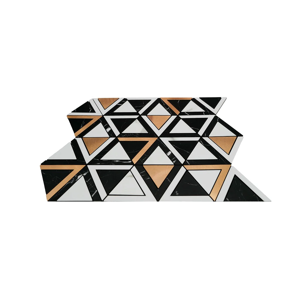 Zelfklevende Mozaïektegels Metaal | Driehoek Zwart Wit-Goud | 28,7×33,1 cm | Keuken, Bad & WC - Image 4