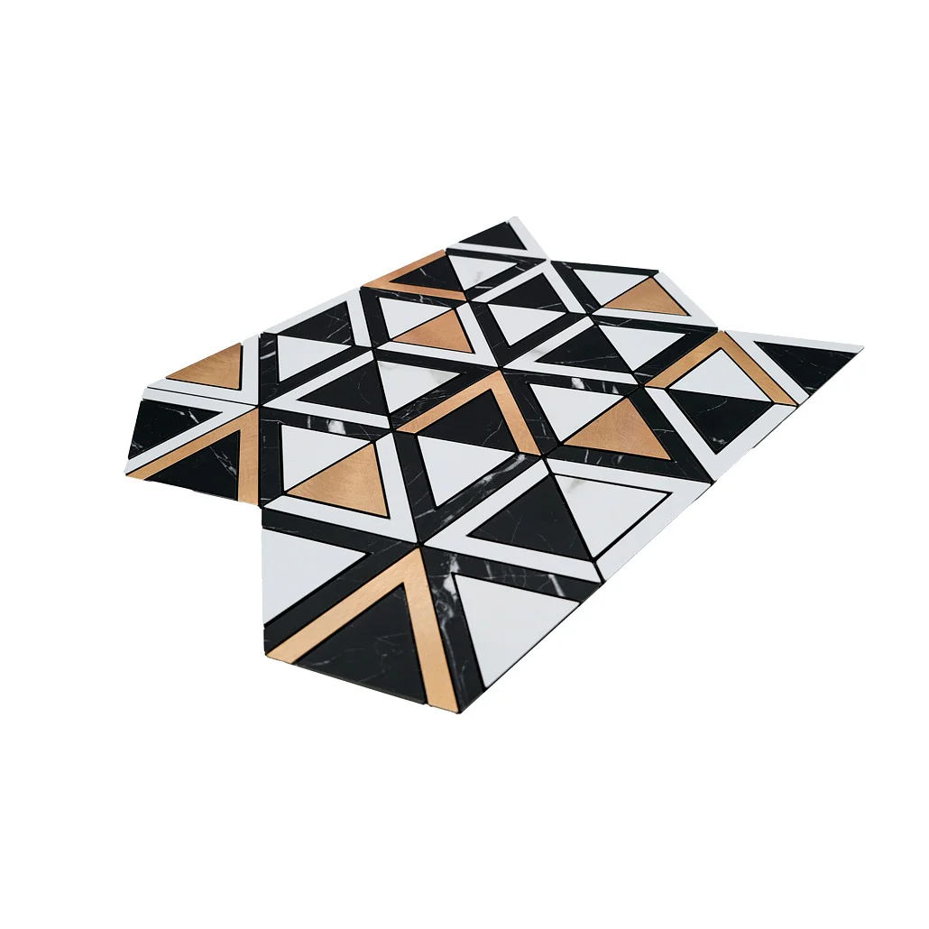 Zelfklevende Mozaïektegels Metaal | Driehoek Zwart Wit-Goud | 28,7×33,1 cm | Keuken, Bad & WC - Image 6