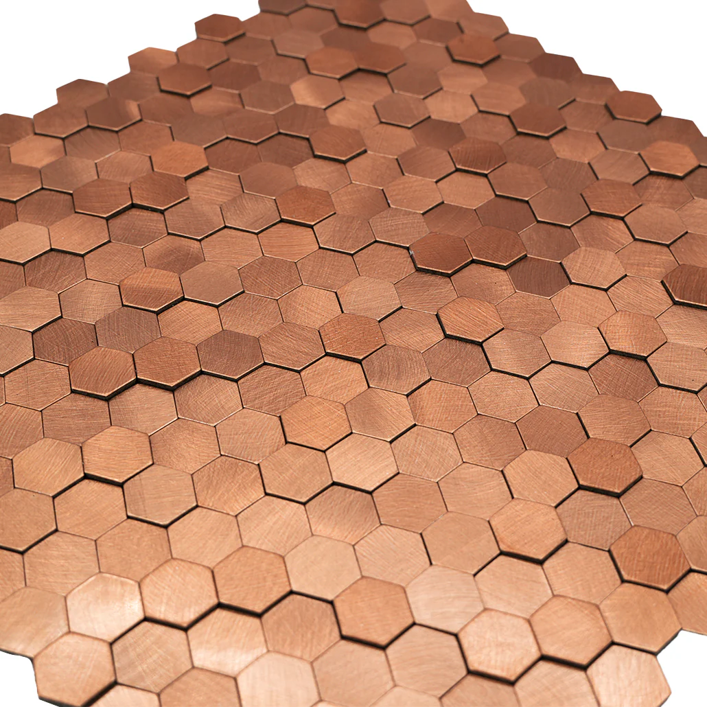 Zelfklevende Mozaïektegels Metaal | Mini Hexagon 3D Koper | 29,8×30,7 cm | Keuken, Bad & WC - Image 8