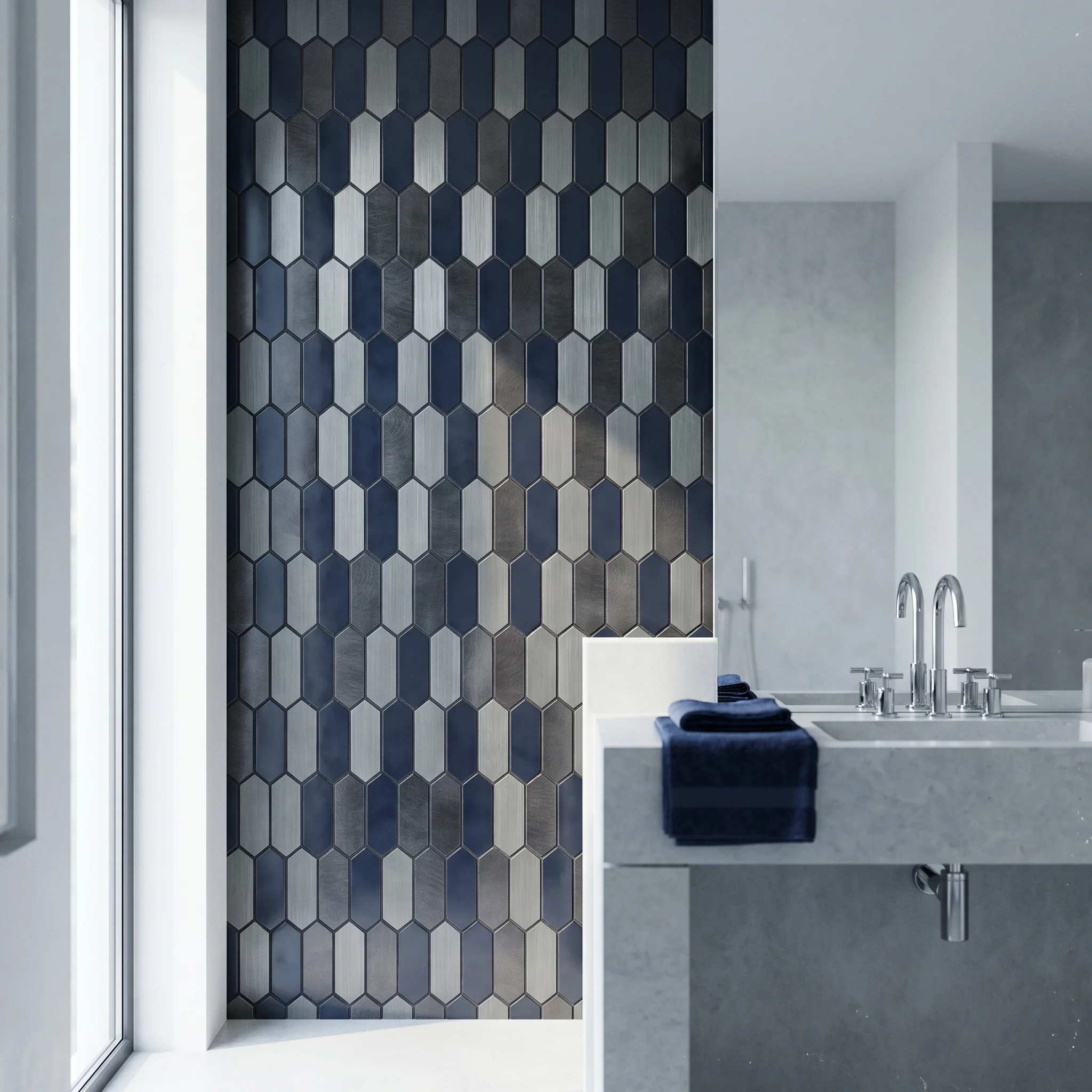 Zelfklevende Mozaïektegels Metaal | Picket Blauw | 28,2×27,3 cm | Keuken, Bad & WC - Image 5
