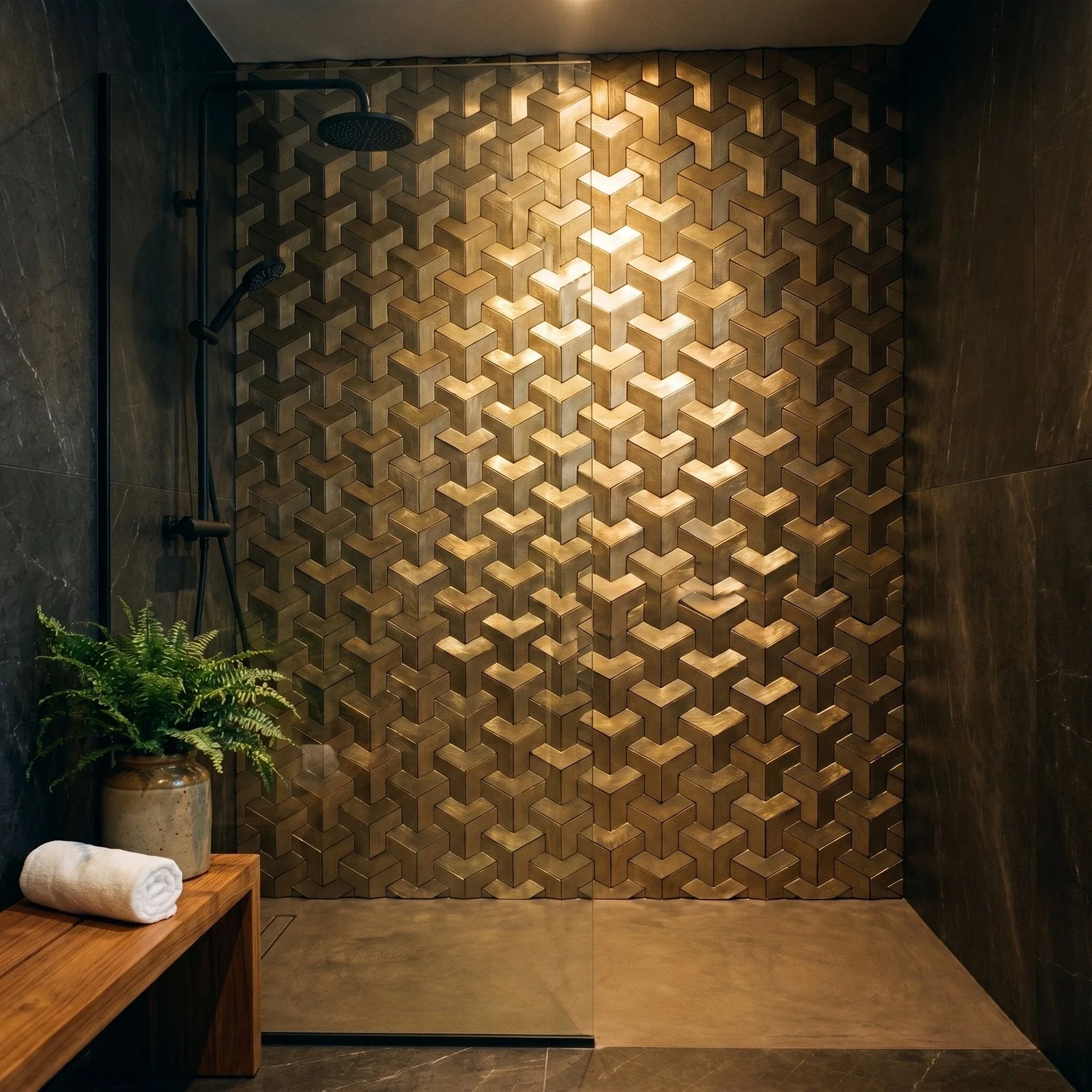 Zelfklevende Mozaïektegels Metaal | Trifold 3D Goud | 30,3×28 cm | Keuken, Bad & WC - Image 3